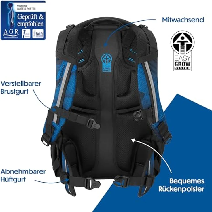 coocazoo Schulranzen MATE Electric Ice, ergonomisch, für Körpergröße 135-180 cm, mit Easy-Grow-System, 30 L Volumen – Bild 4