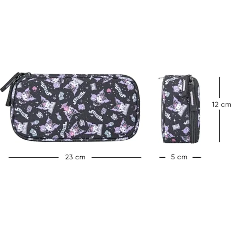 Baagl Federmäppchen Kuromi Black, geräumiges Schul-Etui mit durchdachter Innenaufteilung, 23x12x5 cm, robustes Material aus recyceltem Polyester – Bild 5