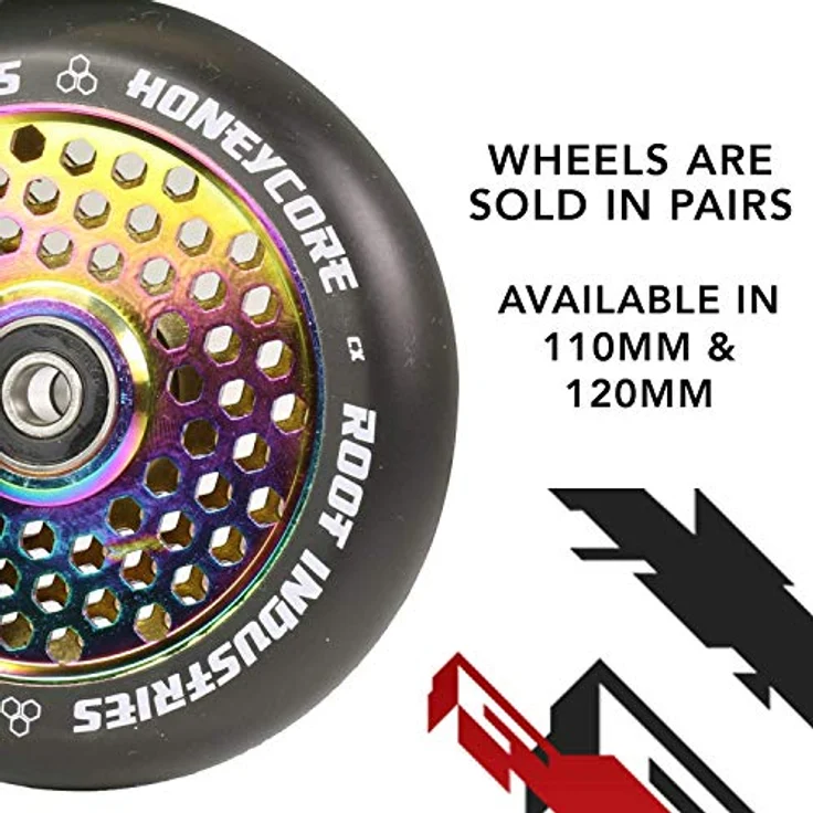 Root Industries Honeycore Stunt-Scooter Rollen 110mm Rainbow, Leichte Waben Struktur, Abec 11 Kugellager – Bild 2