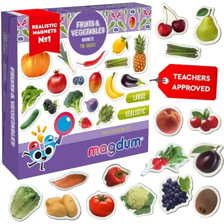 Magdum 50 OBST & BEEREN & GEMÜSE FOTO Magnete Kinder für magnettafel - Magnet spielzeug kinder - Kühlschrankmagnete Kinder - Kühlschrank Magnete set Kinder -Spielzeug ab 3 jahre -Lernspiele ab 3 jahre – Bild 2