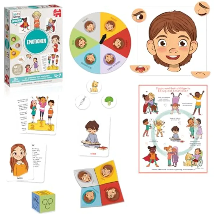 Jumbo Spiele ich lerne Entdecken Emotionen, Brettspiel zur Förderung von Empathie und Konfliktlösung, 70 Karten für 1-4 Spieler, ab 4 Jahren