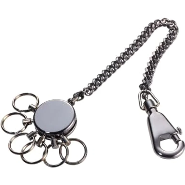 TROIKA PATENT CHAIN KR10-60/GM, Schlüsselanhänger mit Kette, inkl. Karabinerhaken, 6 ausklinkbare Ringe, Messing und Metall, glänzend, black chrome, TROIKA-Original – Bild 1