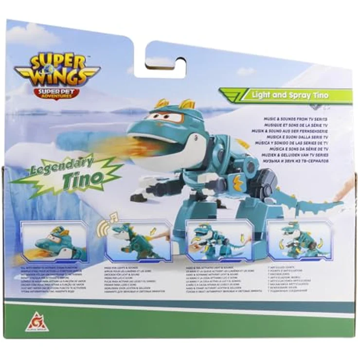 Super Wings EU760437 - Light and Spray Tino, 23 cm Dino-Figur mit Licht- und Soundeffekten, Spray-Funktion, für Kinder ab 3 Jahren – Bild 2