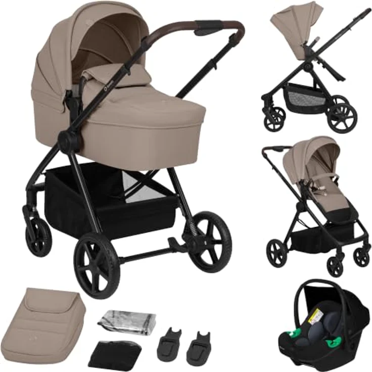 Lionelo Greet 3in1 Kombikinderwagen mit Babywanne, Sportsitz und Babyschale, leicht, federung, UPF50+, wendbar - Beige – Bild 1