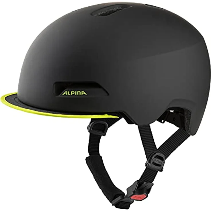 ALPINA BROOKLYN - Beleuchteter, Robuster und Komfortabler Urban Fahrradhelm Mit LED-Licht Für Erwachsene, black-neon yellow matt, 57-62 cm – Bild 1