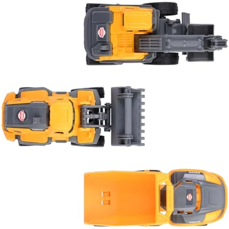 Dickie Toys Volvo Baustellenfahrzeuge (3 Stück) - Spielzeugautos für Kinder ab 3 Jahre, 16 cm, mit Freilauf und beweglichen Teilen, Gelb-Grau – Bild 4