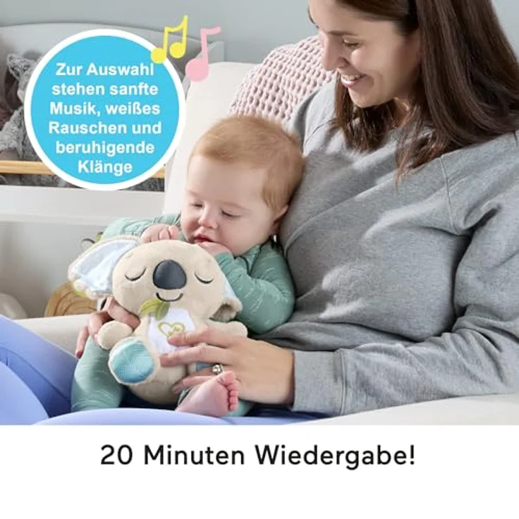 Fisher-Price Koala-Spieluhr, Plüsch-Spielzeug mit weißem Rauschen und Musik für Neugeborene, 20 Minuten Wiedergabezeit, zur Befestigung am Kinderwagen, JBD65 – Bild 5