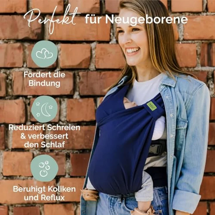Boba Bliss 2-in-1 Babytragetuch & Babytrage, hüftfreundlich, ohne Binden & Knoten, weich & elastisch, für Neugeborene bis 16 kg, marineblau – Bild 3