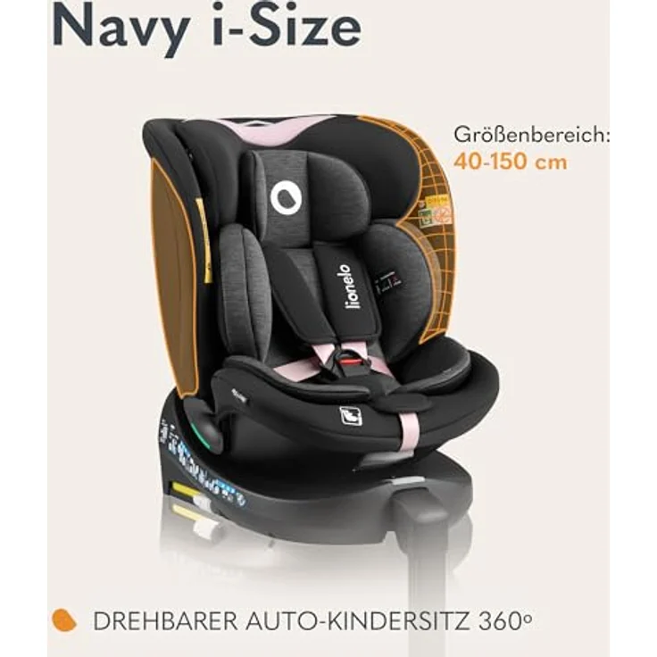 lionelo Autokindersitz NAVY I-SIZE, 360° EasyTurn-Drehbasis, für 40-150 cm, ab Geburt bis 12 Jahren, (Set) / i-Size, blau – Bild 2