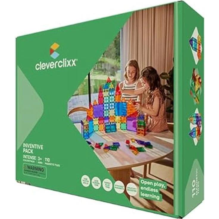 Cleverclixx Erfindungs-Bausatz, 110 Teile in Knallfarben, langlebiges Magnetspielzeug, für Kinder ab 3 Jahren, erweiterbar – Bild 1