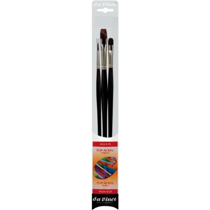 da Vinci Öl & Acryl Serie 4221, Top Acryl Langstiel-Pinsel-Set mit 3 Pinseln (7185, 7485, 7785) für schwere Acrylfarben, umweltfreundliche Holzgriffe