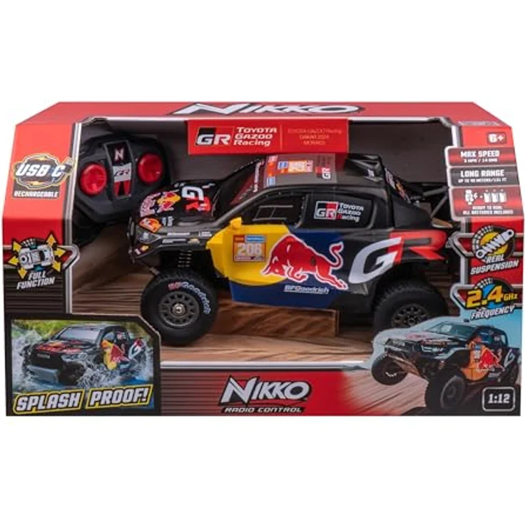 Nikko RC ProTrucks Toyota GAZOO Racing Dakar 2024 MORAES, 33 cm, Geländewagen mit splash- und dust-proof Chassis, 2.4GHz Fernsteuerung, 40m Reichweite, USB aufladbar, schwarz, für Kinder ab 6 Jahren – Bild 4
