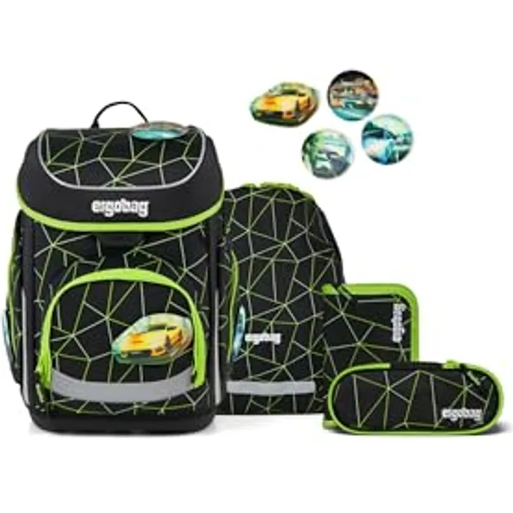 ergobag cubo Set ergonomischer Schulranzen 5-teilig, höhenverstellbar, reflektierend, inkl. Sportbeutel und Federmäppchen, 28 x 40 x 25 cm