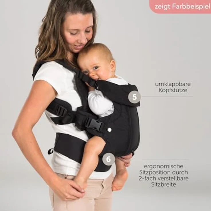 Fillikid Bauchtrage WALK, ergonomische Babytrage in beige mit 4 Tragemöglichkeiten, geeignet für 0-20 Monate bis 15 kg – Bild 5