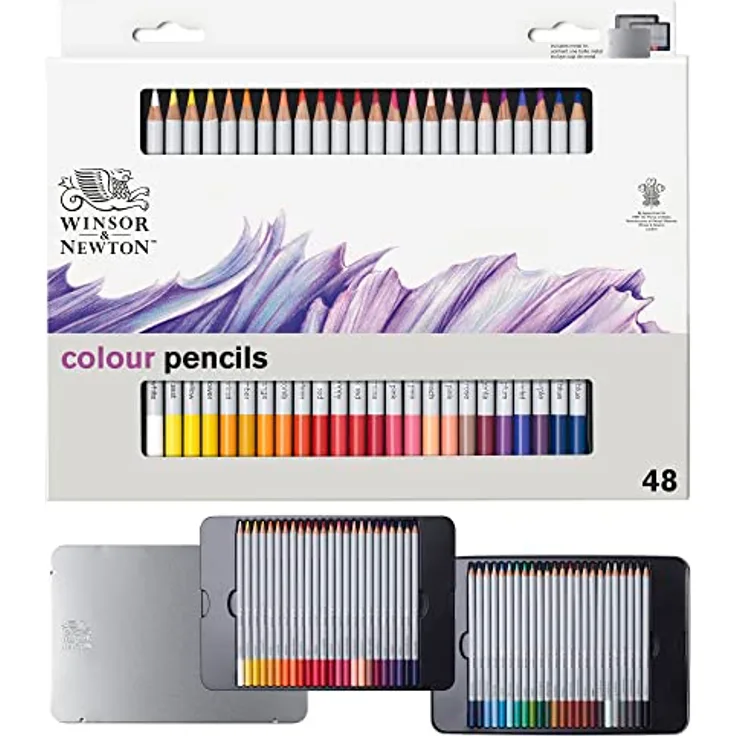 Winsor & Newton 490014 Präzisions Künstlerfarbstifte Set, 48 lebendige Farben, hochwertige Pigmente, bruchsicher, wisch- und wasserfest