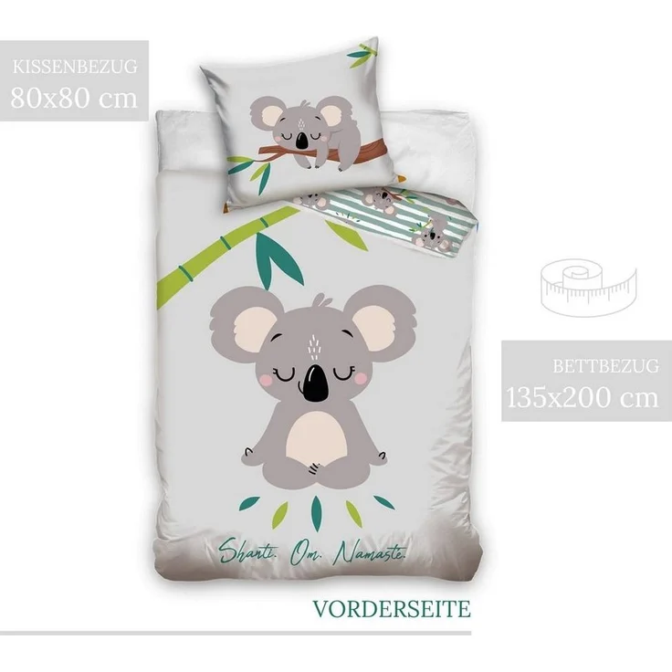 MTOnlinehandel Bettwäsche Koala 135x200 + 80x80 cm, 100 % Baumwolle, Renforcé, 2 teilig, chillige Bettwäsche für Kinder, Jugend & Erwachsene – Bild 1