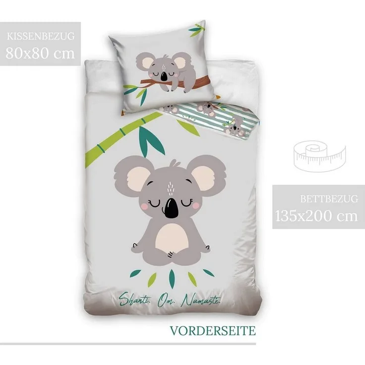 MTOnlinehandel Bettwäsche Koala 135x200 + 80x80 cm, 100 % Baumwolle, Renforcé, 2 teilig, chillige Bettwäsche für Kinder, Jugend & Erwachsene