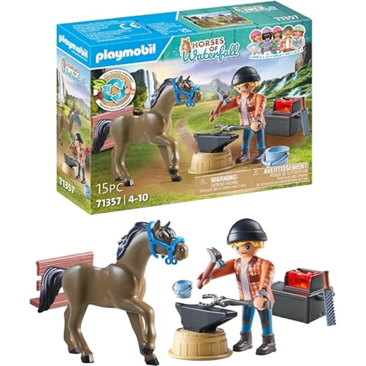 PLAYMOBIL Horses of Waterfall 71357, Hufschmiedset mit Ben und Achilles, interaktive Pferdepflege für Kinder ab 5 Jahren, 15-teiliges Set – Bild 1