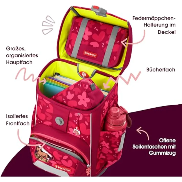 Step by Step Giant Schulranzen-Set „Wild Horse Nora“, 5-teilig, ergonomischer Ranzen mit Reflektoren, höhenverstellbar, rot, für Mädchen ab der 1. Klasse, 23 Liter – Bild 5