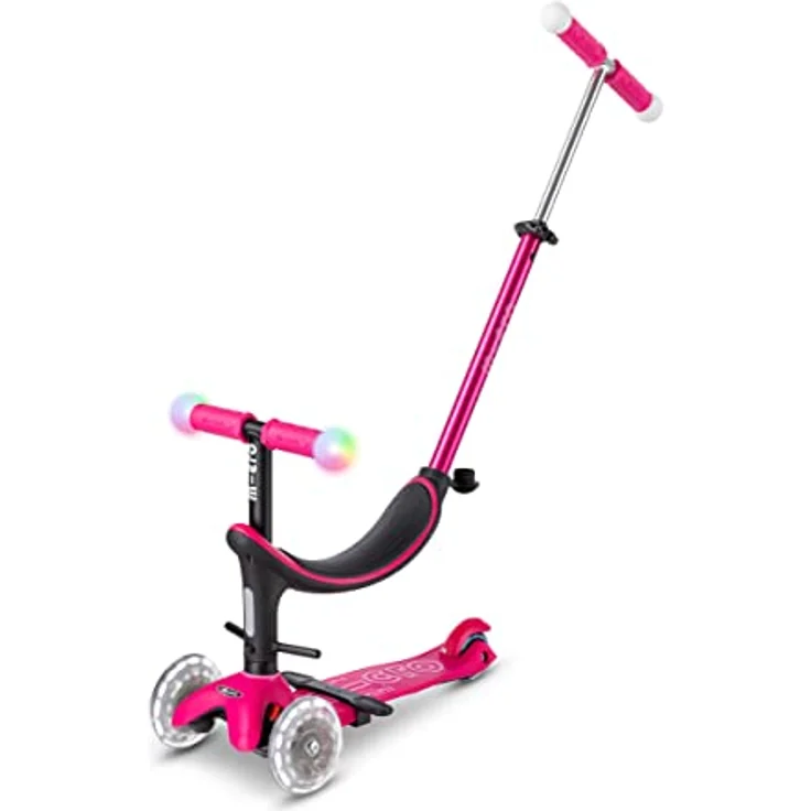 Micro Mobility micro mini2grow Deluxe Magic 4 in 1 mit LED Rollen, Schubstange, Laufrad Scooter, ab 12 Monaten, Rose – Bild 2