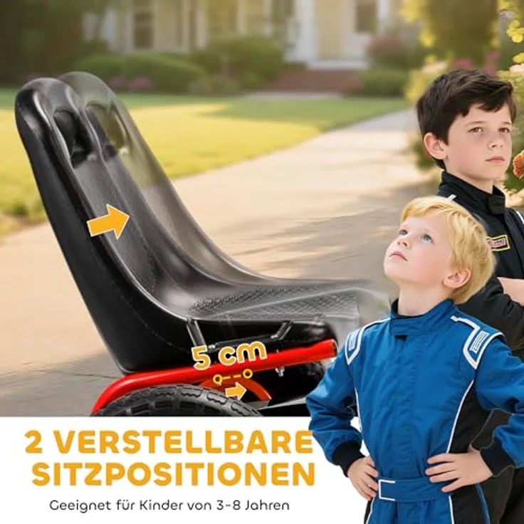 AIYAPLAY Go-Kart Tretauto mit Handbremse, verstellbarem Sitz und Pedalantrieb für Kinder 3-8 Jahre, Rot – Bild 4