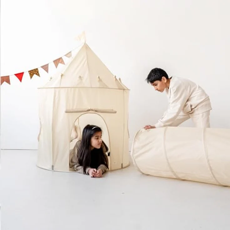 3 Sprouts Spielzelt für Kinder – Indoor Tippi für Spiel und Spaß im Kinderzimmer, beige, kinderfreundliches Design, einfach aufbaubar und tragbar – Bild 5