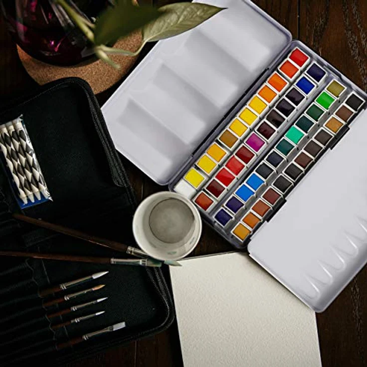 Sennelier Aquarelles Metalldose Set mit 48 halben Näpfen und 1 Pinsel, ideal für Aquarellmalerei – Bild 4