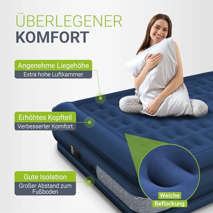 Juskys Luftmatratze Sapri, Doppel-Luftbett, selbstaufblasend, wasserdicht, inkl. Pumpe, Tasche, Blau – Bild 5