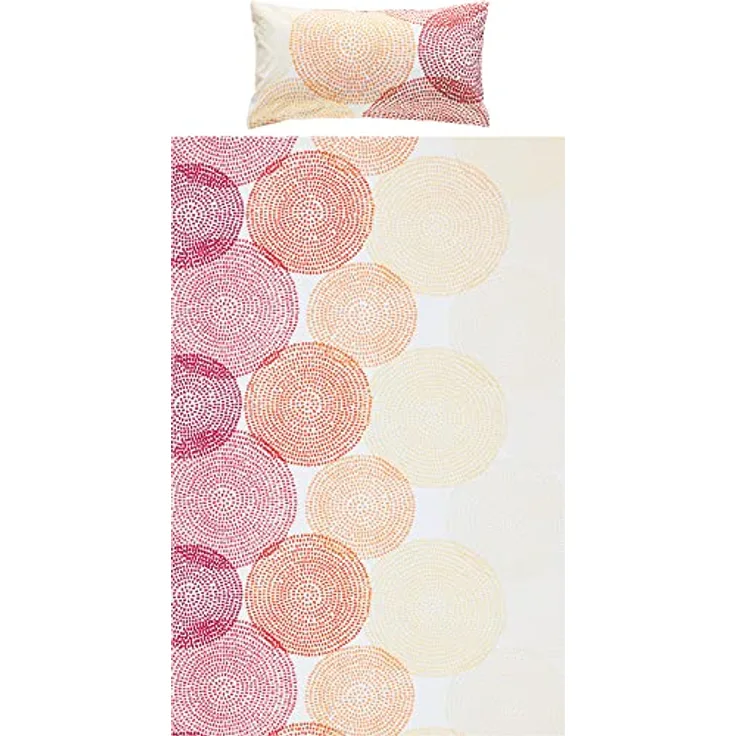 REDBEST Bettwäsche-Set Renforcé Kreise, Bettbezug, Kissenbezug orange-weiß, Größe 135x200 cm (80x80 cm) - anschmiegsam, strapazierstark, mit praktischem Reißverschluss (weitere Farben, Größen)