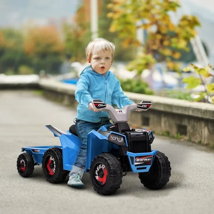 HOMCOM Kinder Elektro-Quad 6V Kinderquad mit Anhänger, 2,5 km/h, Metall, Blau – Bild 2