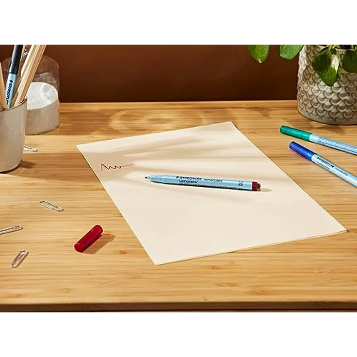 STAEDTLER Folienstifte farbsortiert non-permanent, 4 St., nachfüllbar, lichtbeständig, Rundspitze 1,0 mm, kräftige Farben (rot, blau, grün, braun) – Bild 2