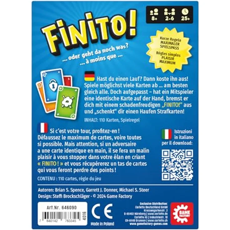 Game Factory 646090 Finito, packendes Kartenspiel für 2-6 Spieler, schnelles Ablegespiel für Erwachsene und Kinder ab 8 Jahren, Familienspiel – Bild 3