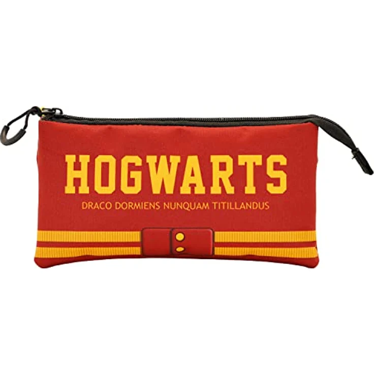 KARACTERMANIA Harry Potter Gryffindor-FAN Dreifach Federmäppchen, Rechteckig mit 3 Fächern und Reißverschluss, Weinrot, 11 x 23 x 7 cm – Bild 2
