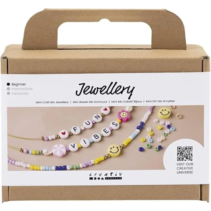 creativ company Kreativset Mini Bastelset Schmuck, Halsketten mit Süßwasserperlen, Holzperlen, Buchstabenperlen und Anleitung