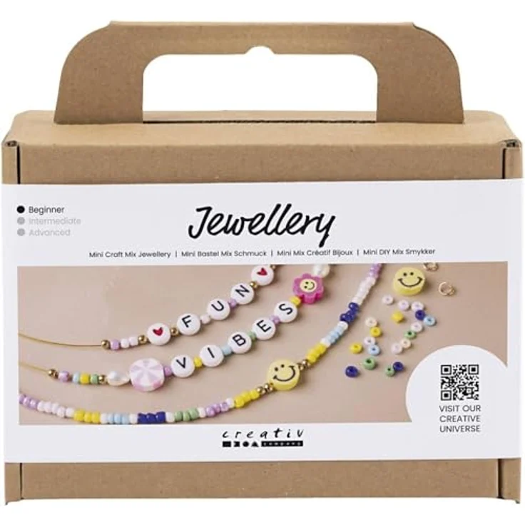 creativ company Kreativset Mini Bastelset Schmuck, Halsketten mit Süßwasserperlen, Holzperlen, Buchstabenperlen und Anleitung – Bild 1