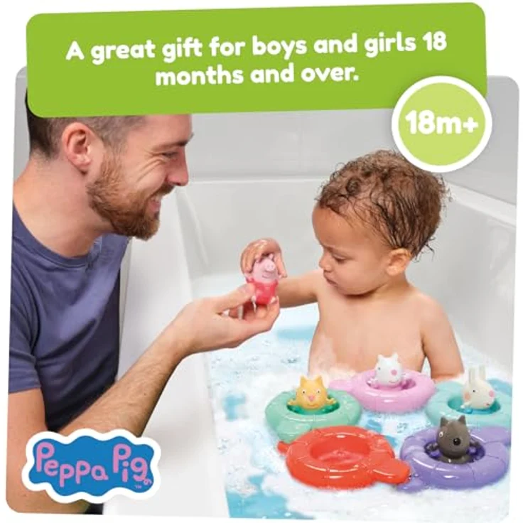 Toomies Peppa's Pool Party - 5 verbindende Ringbecher mit 5 Peppa Pig & Friends Water Squirter Babyspielzeug - Baby Badespielzeug & Planschbecken Spielzeug, bunt – Bild 2
