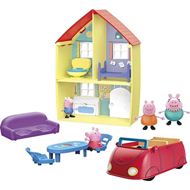 Peppa Pig Peppa’s Adventures Peppas Haus, Komboset mit Spielset, Auto mit Geräuschen, 4 Figuren und 6 Accessoires, ab 3 Jahren – Bild 2
