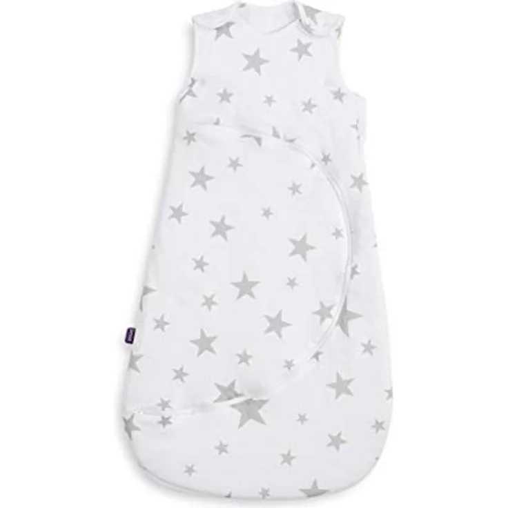 SnüzPouch Baby Schlafsack, 2.5 Tog, Grau Stern Design, 100% Baumwolle, mit Reißverschluss für einfaches Windelwechseln, Maschinenwaschbar, 6-18 Monate