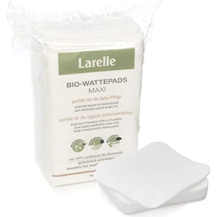 Larelle Maxi-Bio-Watte für Mama & Baby, 60 Stück, extra groß, GOTS Ecocert, perfekt für die Baby-Pflege und die tägliche Schönheitspflege - Preisvergleich