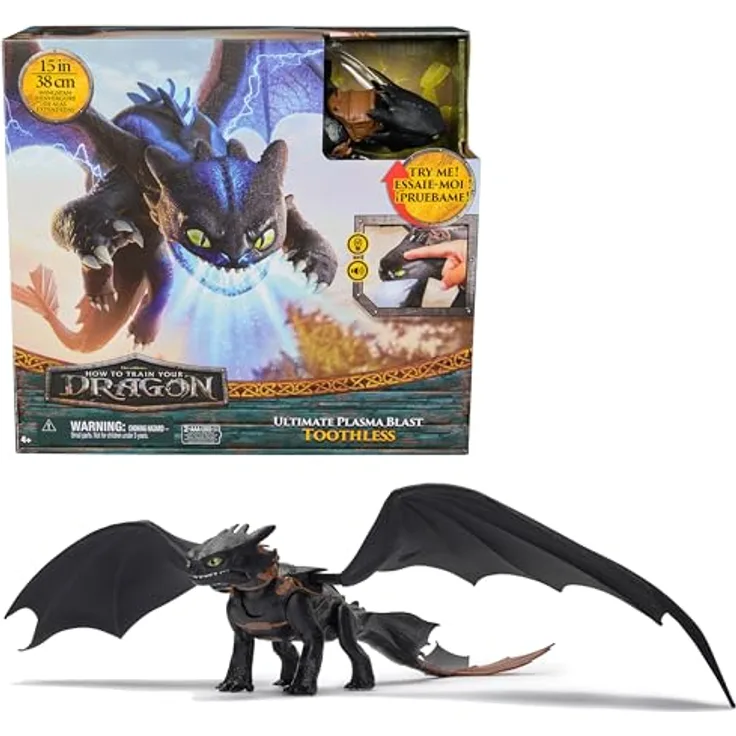 DreamWorks Dragons Plasma Blast Ohnezahn, 51 cm Drachenfigur mit Licht- und Soundeffekten für Kinder ab 4 Jahren