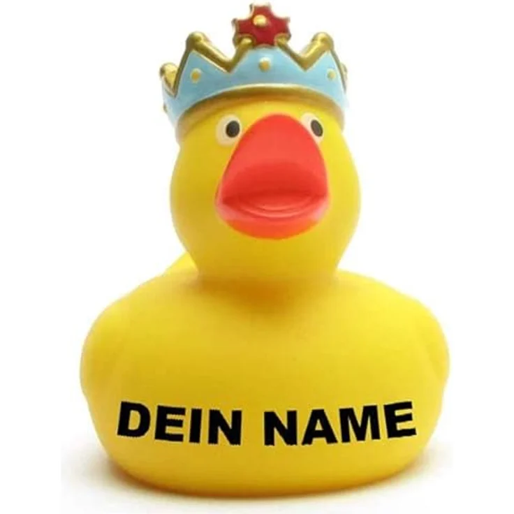 Duckshop Badeente - personalisierbar (Ente König) mit Quietscheloch, 8 cm, Vinyl, max. 10 Zeichen Wunschtext – Bild 1