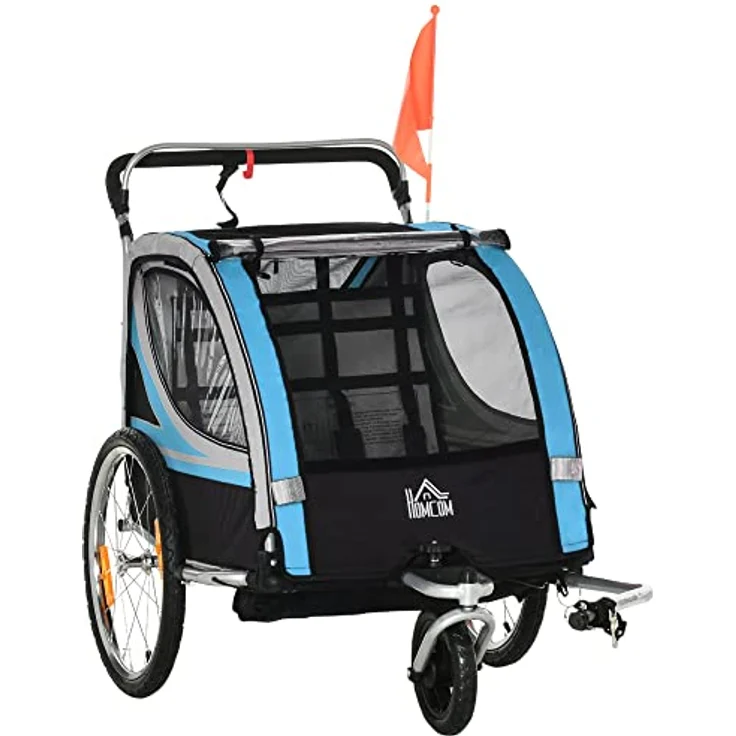HOMCOM Fahrradkinderanhänger Kinderanhänger Kinderwagen, blau, 5-Punkt-Sicherheitsgurt, Universalkupplung – Bild 1