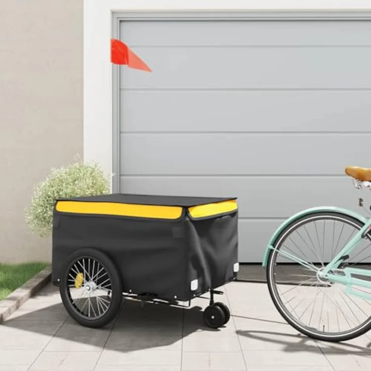 vidaXL Fahrradlastenanhänger Fahrradanhänger Schwarz und Gelb 45 kg Eisen, Robustes Material, Praktisches Design, Cleveres Design – Bild 3