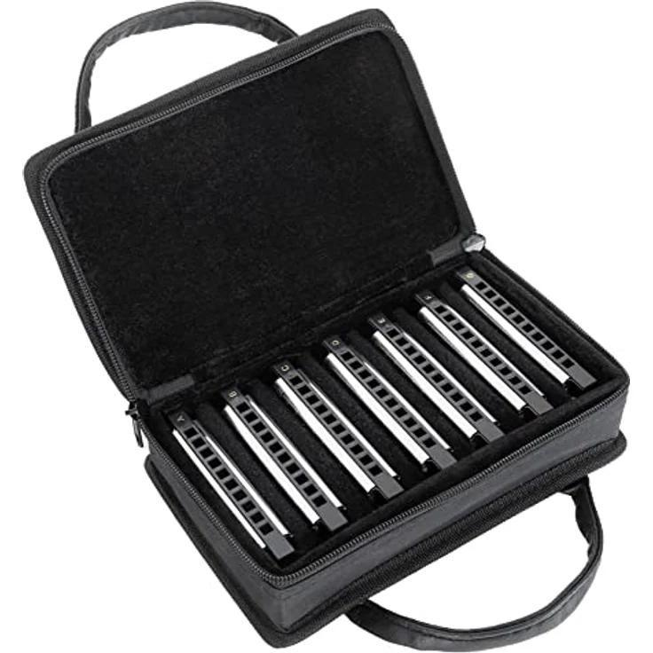 Classic Cantabile AHBS-7 Alabama Blues Harmonica 7er Mundharmonika Set - Diatonische Mundharmonikas in verschiedenen Stimmungen - 10 Messing Stimmzungen - Edelstahl-Gehäuse - Inkl. Etui & Pflegetuch – Bild 1