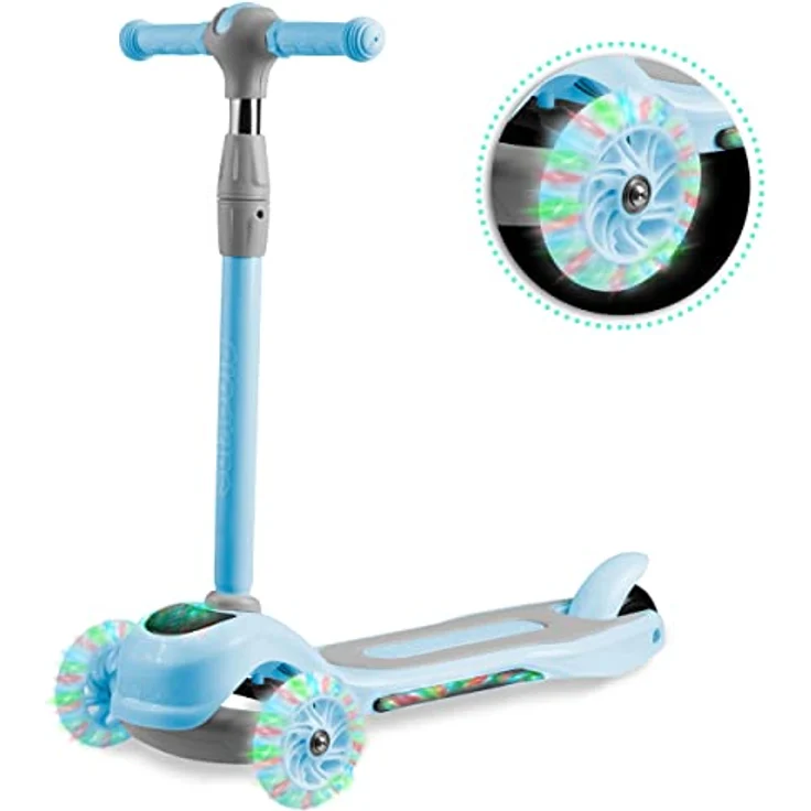 Ricokids LOCO LED Scooter, Kinderroller mit 3 Rädern, klappbar, rutschfester Deck, hellblau – Bild 1