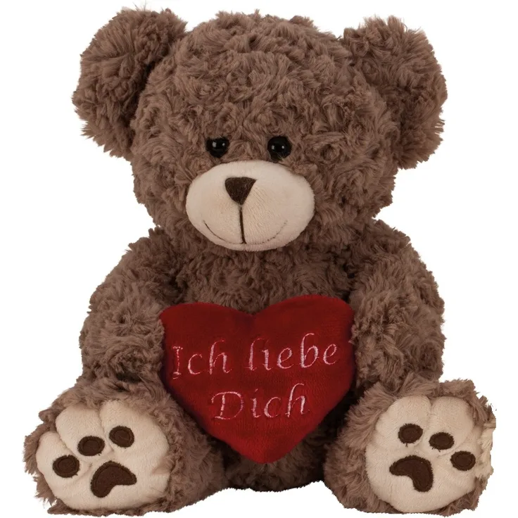 Geschenkestadl Teddy Bär 25 cm mit Herz "Ich liebe Dich", grau-braun, kuschelweich