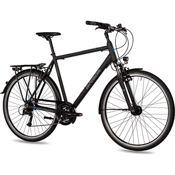 Airtracks Herren Trekking Fahrrad 28 Zoll Trekkingbike TR.2820 Trekkingrad City Bike 24 Gang Shimano ACERA RD-T3000 Kettenschaltung Nabendynamo Schwarz Matt - Herren 60cm Körpergröße 185-195 cm
