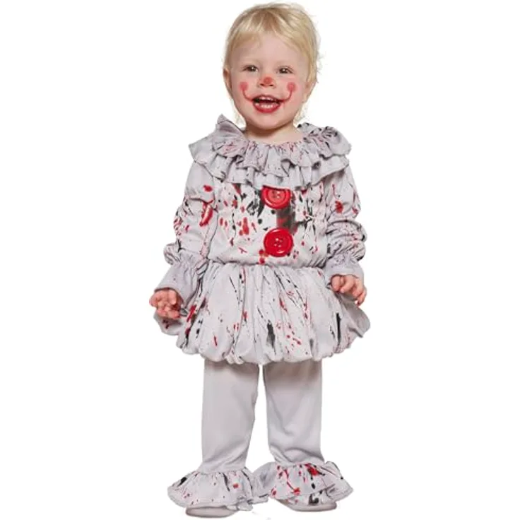 FIESTAS GUIRCA Guirca Bliksemse Terror Clown Kind Kostuum, grau-rot, für Kinder von 18-24 Monaten, feuerhemmendes Polyester, ideal für Halloween und Partys