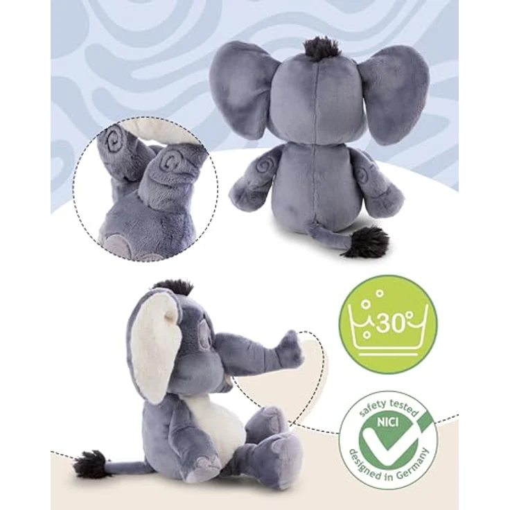 NICI Plüsch Wild Friends Elefant El-Flora, schlenkernd grau, 35cm, mit hochwertigem Plüschfell und detailverliebtem Design – Bild 4