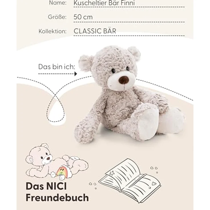 NICI Kuscheltier Bär Finni, 50cm grau, weiches Plüschtier aus recyceltem Material, ideales Geschenk für Kinder & Erwachsene – Bild 5
